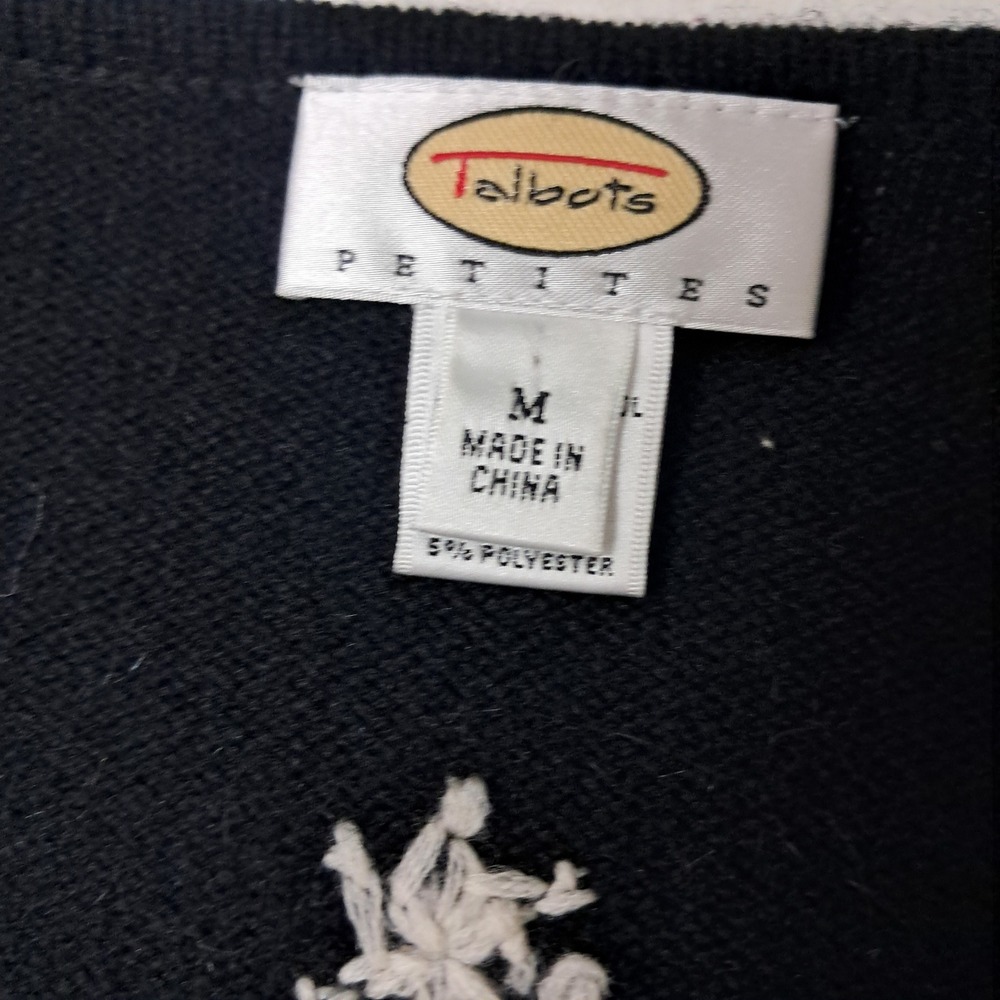 VTG Talbots Sweater Women's Medium Petite Black Angel Embroidered Wool Christmas - Picture 4 of 12